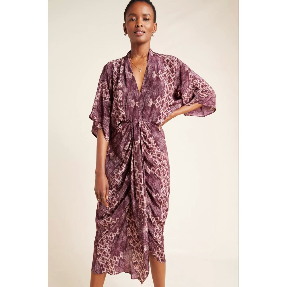 Anthropologie Mauve and Light Pink Printed Midi Dress